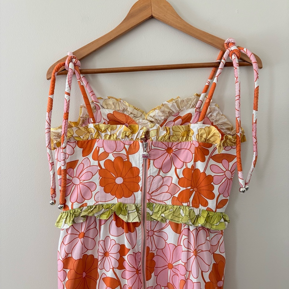 CeliaB In Bloom Dalia Dress Floral Ruffle Tie Shoulder Cotton Size Medium - Picture 11 of 16